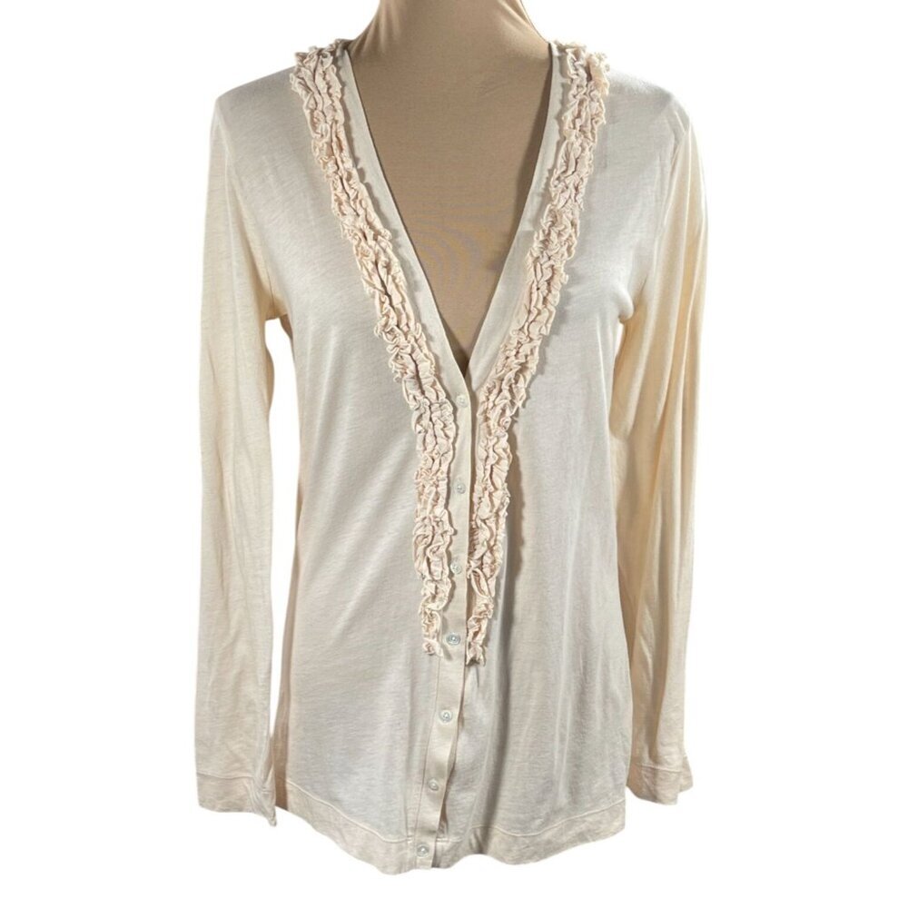 J. Crew Button Front Cardigan Sweater Ruffle Trim Light Peach Size S Small